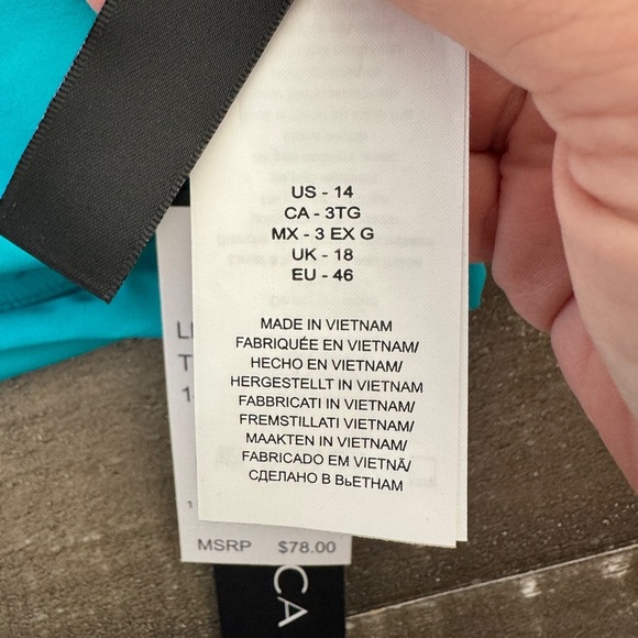 LA BLANCA Island Goddess Over Shoulder Halter Triangle Top Turquoise 14 NEW - Picture 6 of 7